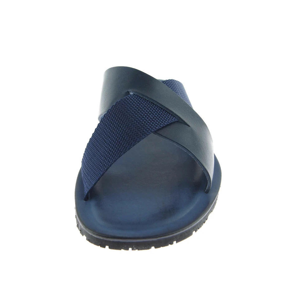 Alex D "Malibu" Men's Leather Slide Sandals, Made in Italy, Blue - Image 4 of 4