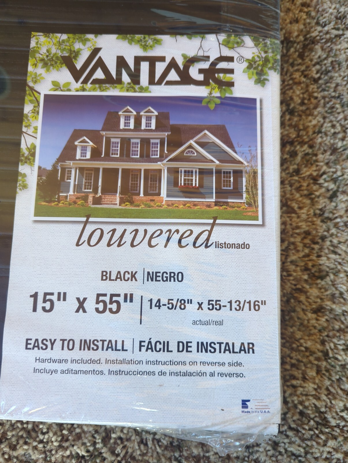 New in Box Builders Edge Pair of Black Louvered Vinyl Exterior Shutter