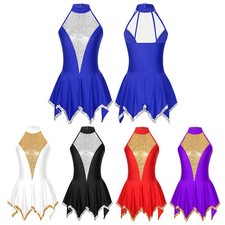 Womens Dance Dress Asymmetrical Leotards Lyrical Bodysuit Sleeveless Dancewear