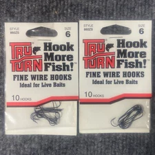 Tru Turn Fine Wire Size 6 Live Bait Fishing Hooks 860ZS 10pk (Lot of 2)