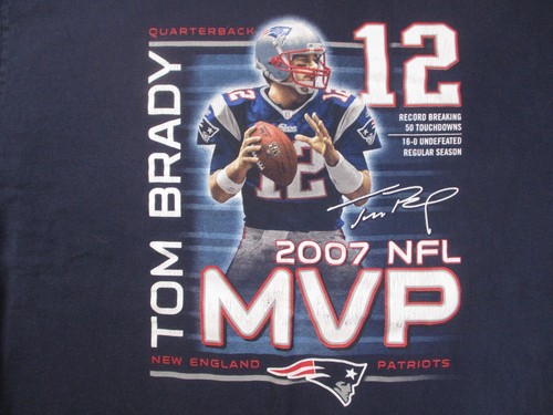 Reebok New England Patriots 2007 Tom Brady Tee Shirt Men 2XL Blue MVP NFL - 第 1/9 張圖片