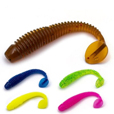  15Pcs T-Tail Grub Worm Lures Artificial Soft Silicone Fishing Lure Swimbait 