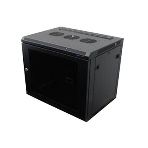 9U Wall Mount Rack Cabinet with M6 Threaded Rails and Lockable Front Door - Picture 1 of 9