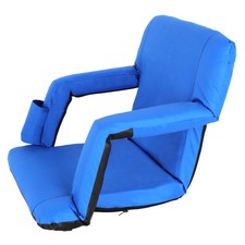 Portable Blue Reclining Stadium Seat w/ Armrest, Cup Pocket Standard Adjustable