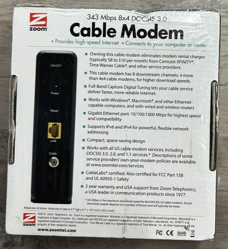 *UNOPENED* Zoom DOCSIS 3.0 High-Speed Cable Modem 5345 Up To 1000 Mbps - Picture 2 of 5