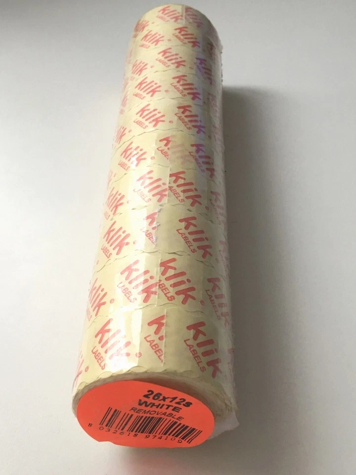 KLIK K8 PRICE GUN LABELS Klik K8 26x12 Price Labels Gun White Removable 10x Rolls 15'000 Labels