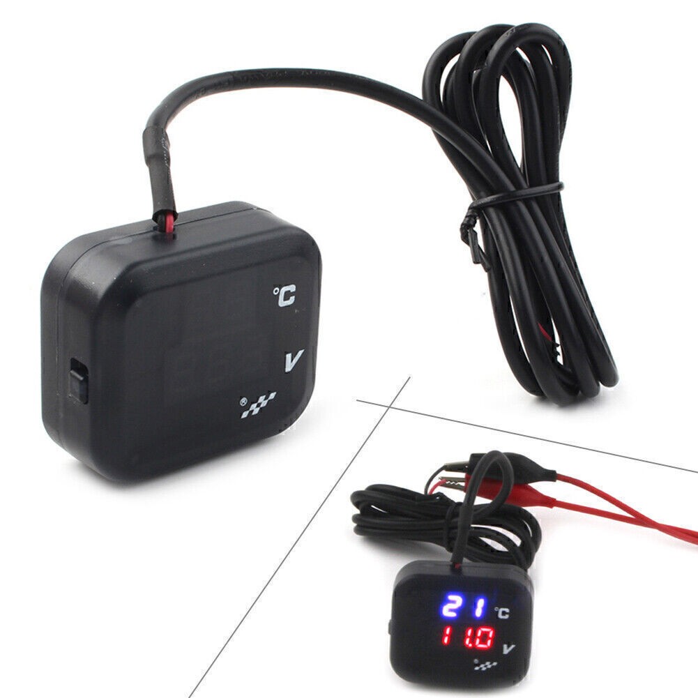 Motorcycle Air Temperature Gauge LED Voltmeter Voltage Thermometer Meter USB UK