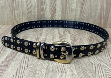 Neiman Marcus Versace Style Black & Gold Studded Belt Size 36-38 Crocodile