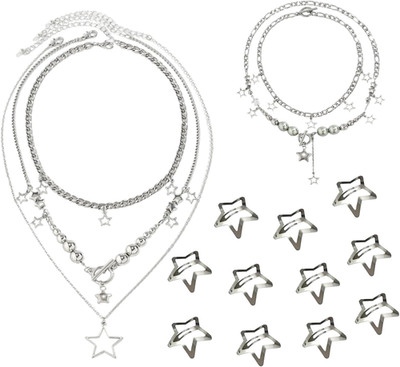 Y2K Grunge Schmuckset Gothic Accessoires Silberner Stern Emo Schmuck mit Armband