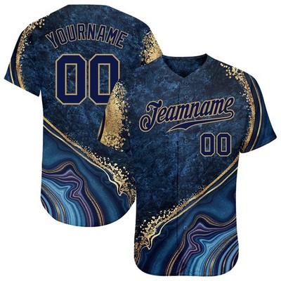 American Baseball Jersey Custom Navy Navy Old Gold 3D Pattern Design Marble Auth