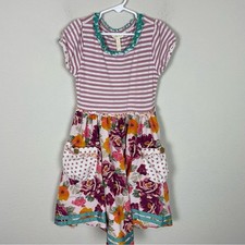 Matilda Jane Pink Red Stripe Floral Mixed Media Dress 8