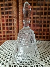 VINTAGE LEAD CRYSTAL GLASS DIAMOND CUT RINGING BELL WITH GLASS CLAPPER 6.25"H