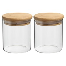 2 Pack 14 OZ Glass Jar with Airtight Bamboo Lid Glass Kitchen Container Clear