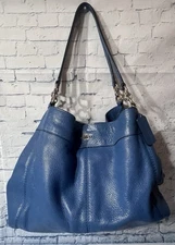 Coach Lexi Periwinkle Blue Shoulder Bag Purse Triple Compartment Pebbled Leather
