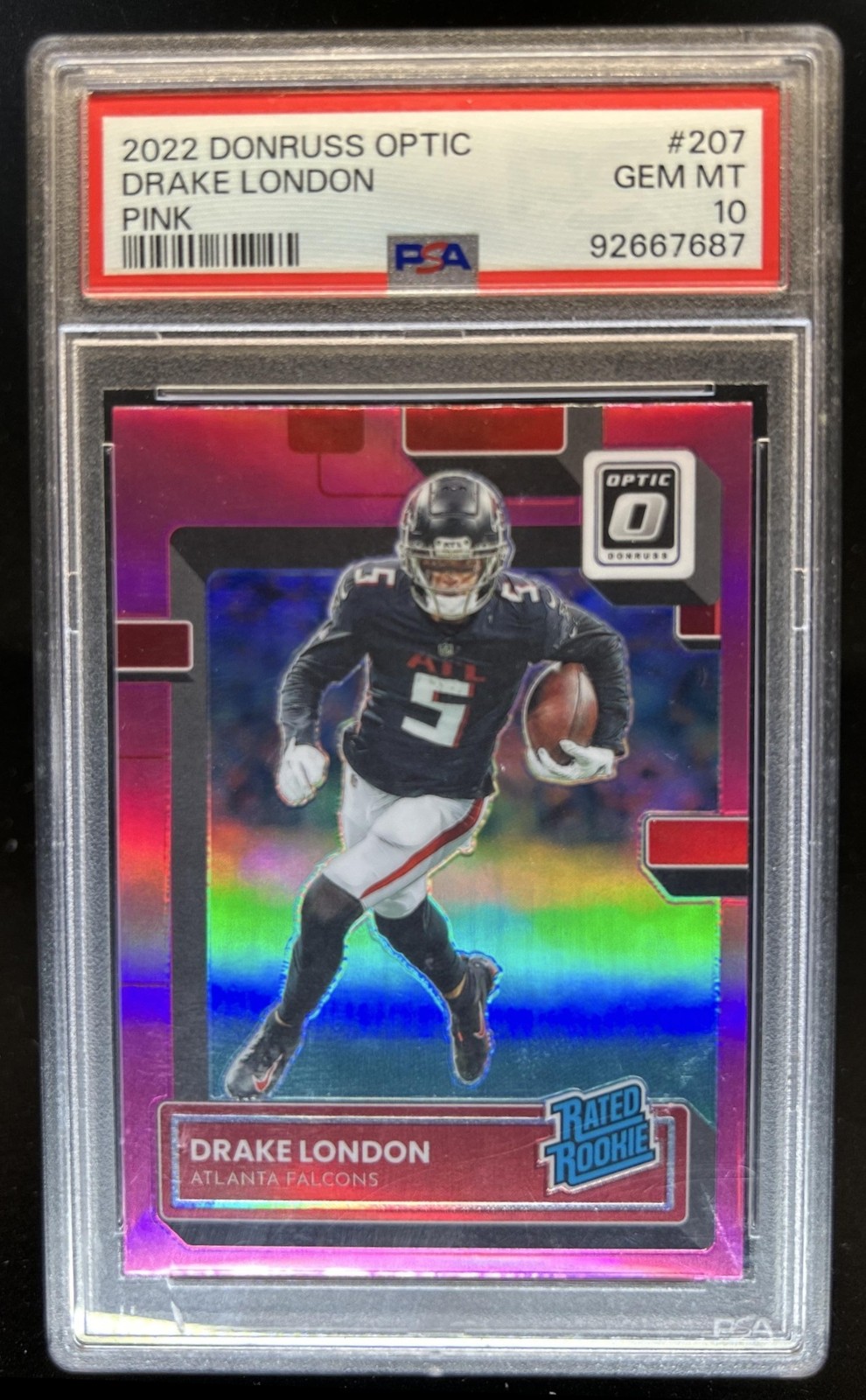 2022 Panini Donruss Optic Drake London Pink RC Rated Rookie #207 Falcons PSA 10