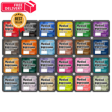 CraftyManor Masked Impression Mini Ink Pads for Stamps, Water 24 Colors