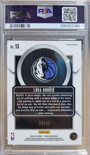 2024-25 Panini Prizm Luka Dončić #13 Talismen Orange Prizm /49 Dallas Mavericks - Picture 2 of 2