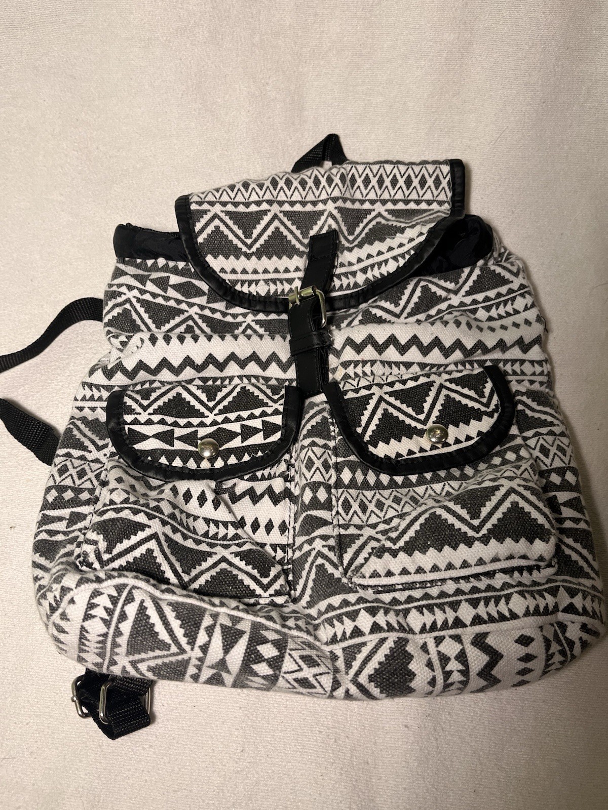 Aztec Drawstring Small Backpack Black And White 2… - image 1