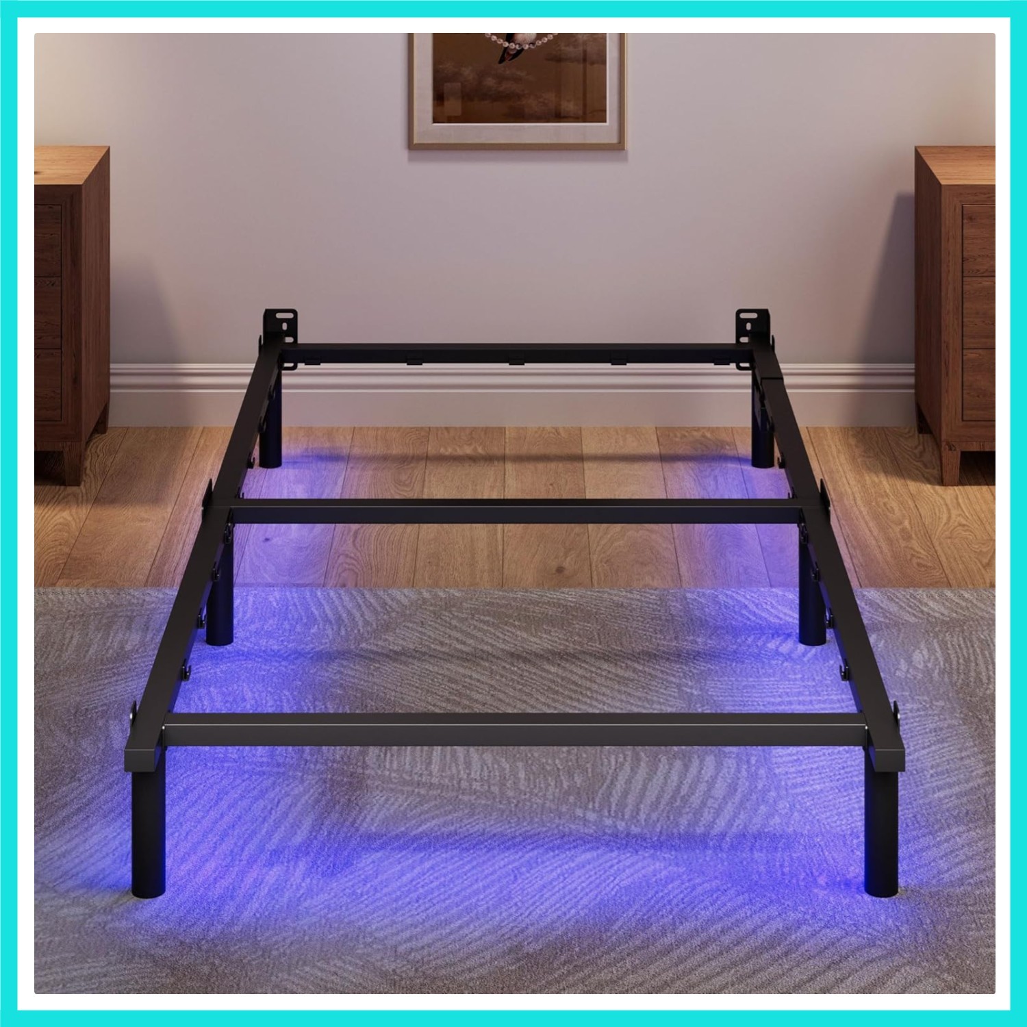 , 7 Inch Metal Steel Bedframe With Led & Charging Stati...