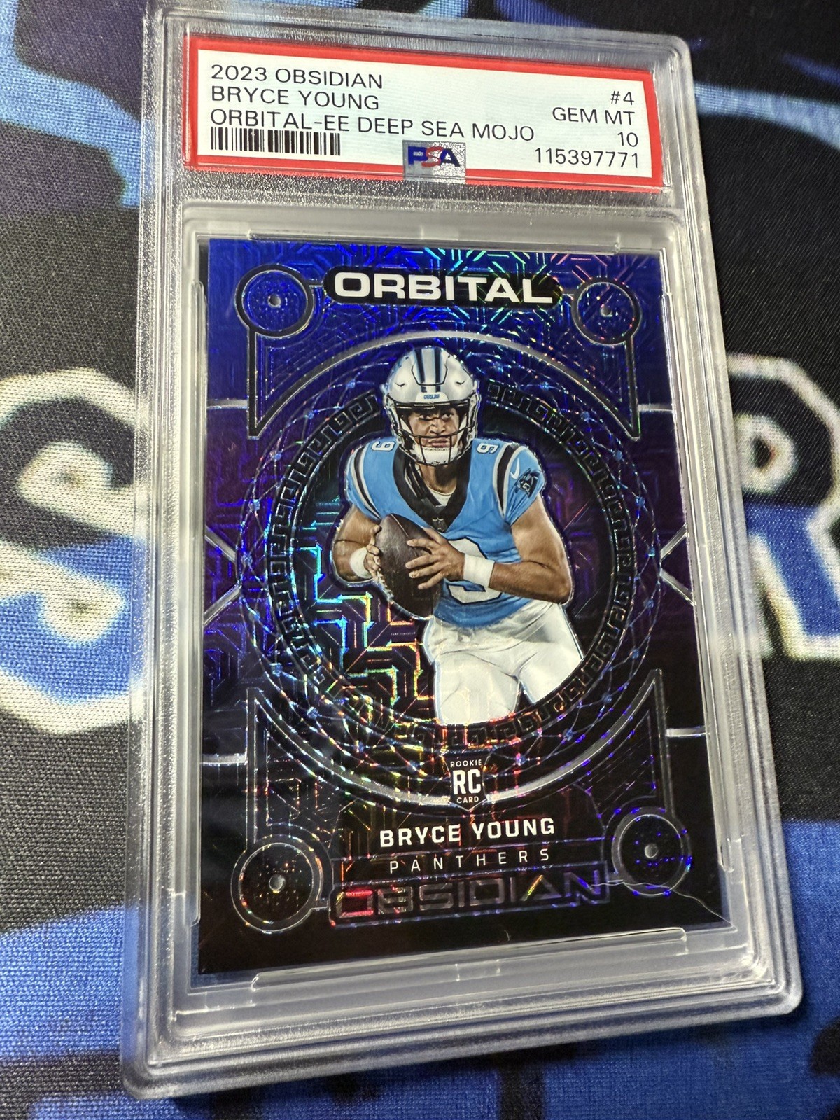 Bryce Young Panini Obsidian Orbital #4 Electric Etch Deep Sea Mojo