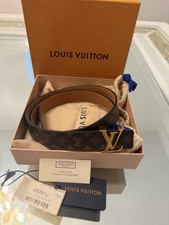 LOUIS VUITTON Monogram 25 mm LV Initialed Belt 85 34 AUTHENTIC