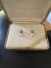 VINTAGE 1950'S AMCO JEWELS 14K SCREW BACK w/PEARLS EARRINGS