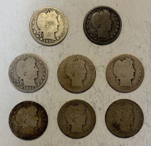 Lot of (8) "O" Mint Barber Quarters (see desc. for years)