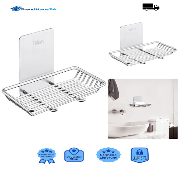 Selbstklebend Seifenschale Dusche Edelstahl Silber-image