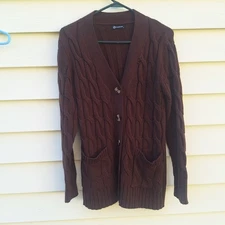 Womens Thick Cable Knit Cardigan Size S Old Money Cabin Outdoor Fisherman Granny