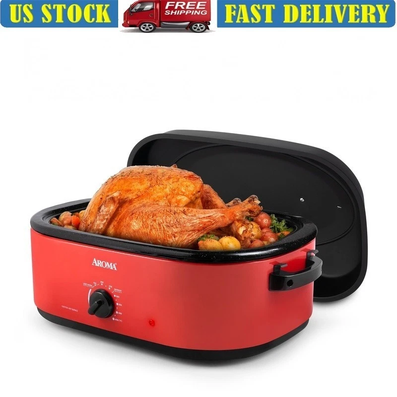 Electric Roaster Oven 18qt W/ Dome Lid Adjustable Temperature Easy Clean Rack US