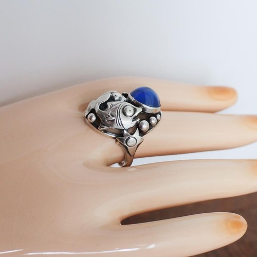 Nordic Silver 925 Ring US Size 6 Synthetic Sapphire Vintage Jewelry Denmark - Picture 15 of 24