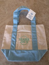 Trader Joe's Mini Pastel Canvas Tote Bag Blue Cream 2026 Limited Edition NWT