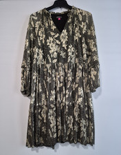 Vince Camuto Black Beige Floral V-Neck Pleated Balloon Sleeve Dress 3X