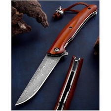 Damast Klappmesser, Damast Taschenmesser Einhandmesser -inkl. Schwarzer Gesch...