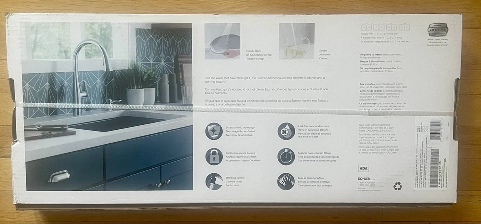 KOHLER EASMOR ROCIADOR EXTRAÍBLE MONOMANDO CROMO GRIFO COCINA R30573-SD-CP Foto 3 de 4