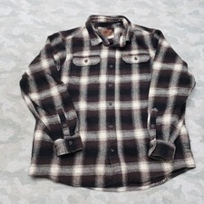 Orvis Shirt Mens XL Brown Flannel Pockets Long Sleeve Button-Up Plaid Heavy