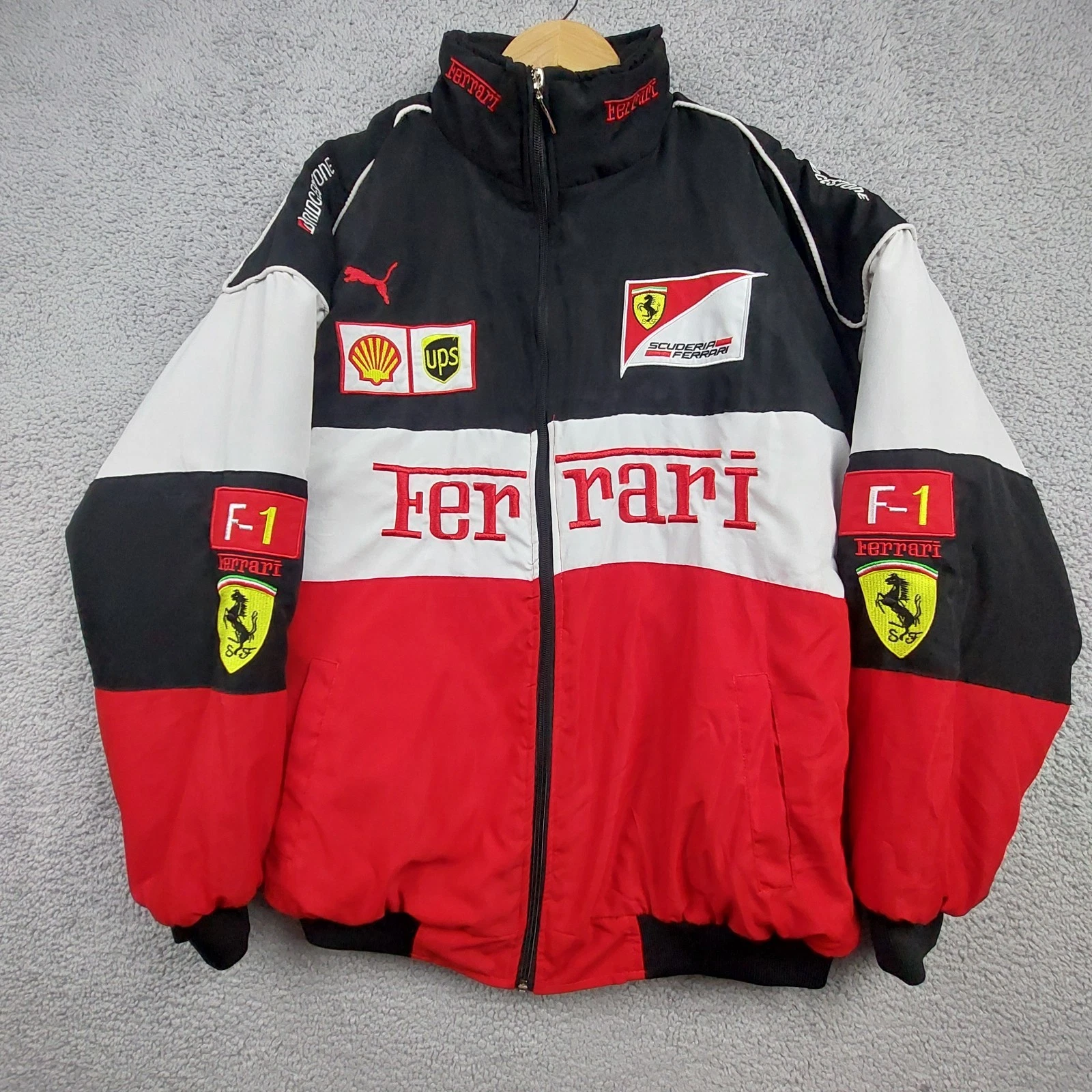 Vintage Scuderia Ferrari Mens Size XL F1 Racing Jacket Bomber Quilted Shell - product detail image 1