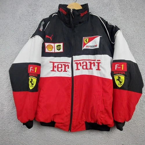 Vintage Scuderia Ferrari Mens Size XL F1 Racing Jacket Bomber Quilted Shell video thumbnail