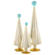 Cody Foster & Co. Pearl And Blue Set of 3 Pleated Glass Trees