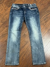 Miss Me Mid-Rise Straight Jeans Embellished Pockets Blue Women's 33