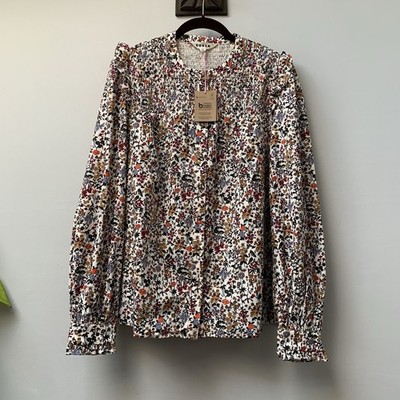 Boden Needle Cord Bluse Top Gr. UK 16 gesmokt Rüschen geblümt neu mit Etikett