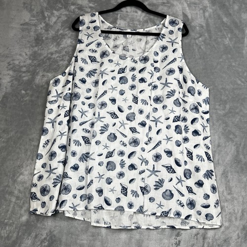 J.Jill Tops Love Linen Plus 3XL Sleeveless SeaShell Printed Blouse Preppy Beach - Picture 7 of 11
