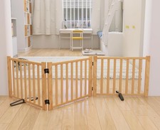 Wooden Dog Gate Indoor Freestanding 4 Panel Pet Fence Foldable 24/36 In Home
