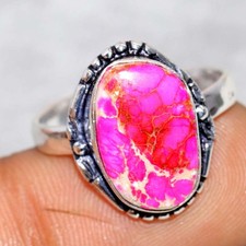 925 Silver Plated Pink Sea Sediment Jasper Ring US 10 Classic Timeless Gift S501