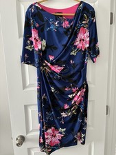 Connected Apparel Short Sleeve Side Wrap Blue Floral Sheath Dress Size 14