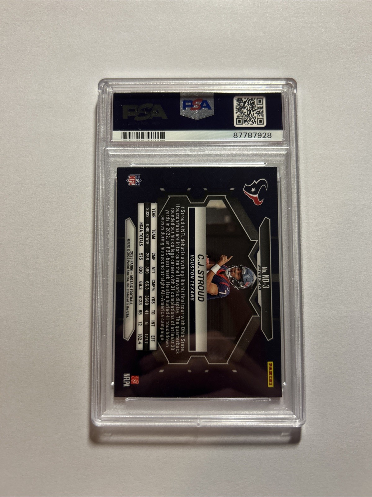 2023 Panini Mosaic CJ Stroud Green Mosaic Prizm NFL Debut #ND3 PSA 10 view 2
