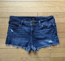 Hudson Women's Blue Denim Jean Shorts Size 29 Croxley Mid Raw Hem Stretch