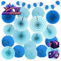 Papier Pompoms Girlande Blau Party Dekoration FüR Hochzeit Geburtstag Taufe