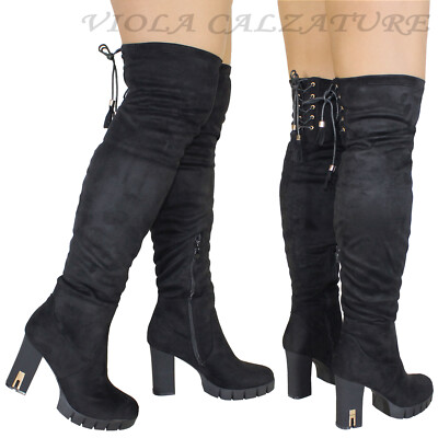 Damenschuhe Lange Stiefel Wildleder High Heels Plateau 3135