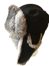 NWT BLOOMINGDALES RABBIT FUR TROOPER HAT $90 BLACK RETAIL SIZE L